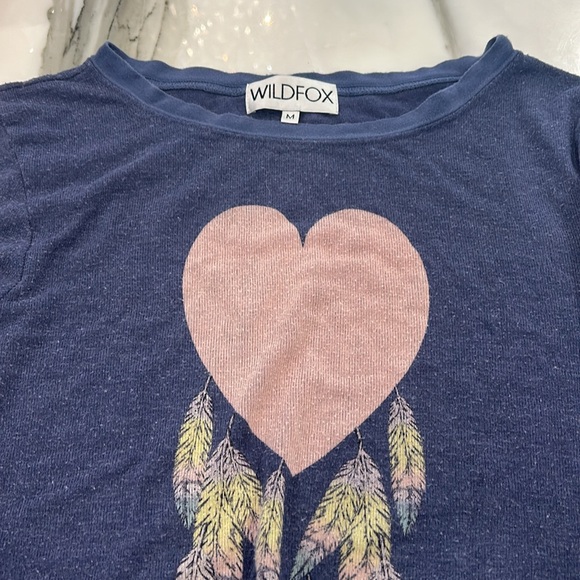 Wildfox Blue Sweatshirt with Heart & Feathers-M - Picture 2 of 5
